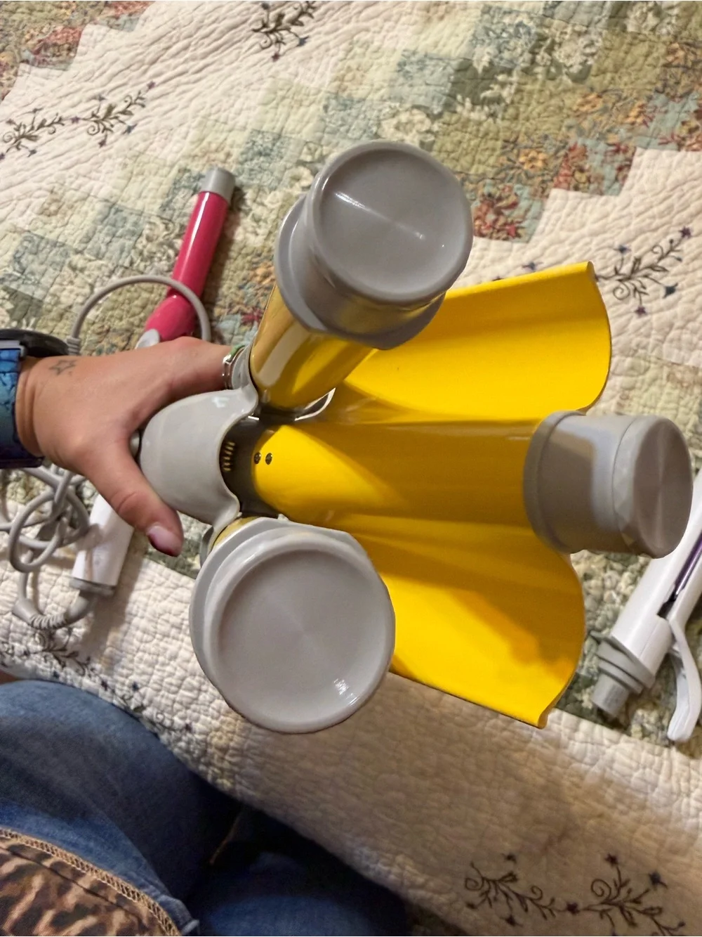 3-Barrel Hair Styling Iron - Pink, Yellow and White
